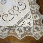 Antique linen and lace tablecloth filet lace open cut work hc2450