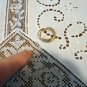 Antique linen and lace tablecloth filet lace open cut work hc2450