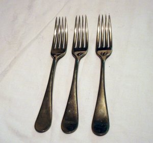 3 Rogers nickle silver luncheon forks stain resistant antique hc2470