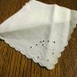 3 Antique odd linen napkins scalloped edges whitework eyelets bluework embroidery  10 inches hc2499