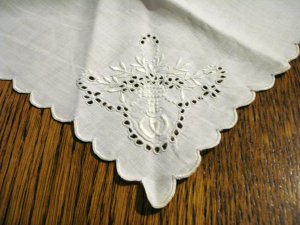 3 Antique odd linen napkins monogram W scalloped edges whitework eyelets embroidery butterfly hc2500