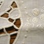 Antique linen table mat tray liner openwork embroidery crochet edge ecru hc2501