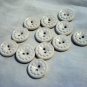12 White plastic dress buttons 2 hole flower centers vintage for sewing crafts hc2530