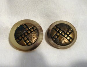 2 Bone and brass Art Deco buttons shank backs vintage for sewing crafts jewelry hc2533
