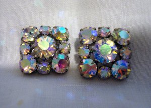 2 Aurora Borealis prong set buttons shank backs vintage for sewing crafts jewelry hc2538