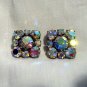 2 Aurora Borealis prong set buttons shank backs vintage for sewing crafts jewelry hc2538