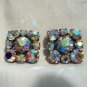 2 Aurora Borealis prong set buttons shank backs vintage for sewing crafts jewelry hc2538