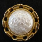 5 Matching goldtone and faux carved pearl button covers vintage for sewing crafts jewelry hc2551