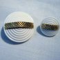 4 white plastic buttons 2 sizes goldtone bars shank backs vintage for sewing crafts jewelry hc2555