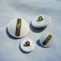 4 white plastic buttons 2 sizes goldtone bars shank backs vintage for sewing crafts jewelry hc2555