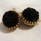 2 Sequin and tiny bead beads black in gold frames vintage for crafts jewelry hc2557