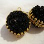 2 Sequin and tiny bead beads black in gold frames vintage for crafts jewelry hc2557