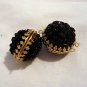 2 Sequin and tiny bead beads black in gold frames vintage for crafts jewelry hc2557