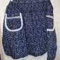 Handmade navy white hostess apron lace trim floral garlands larger size unused hc2565