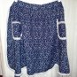 Handmade navy white hostess apron lace trim floral garlands larger size unused hc2565