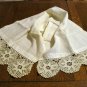 Linen and lace table runner dresser scarf threadwork ecru crocheted lace ends antique 32 in. hc2592