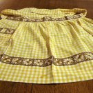 Vintage gingham hostess half apron unique embroidery gold white hc2594