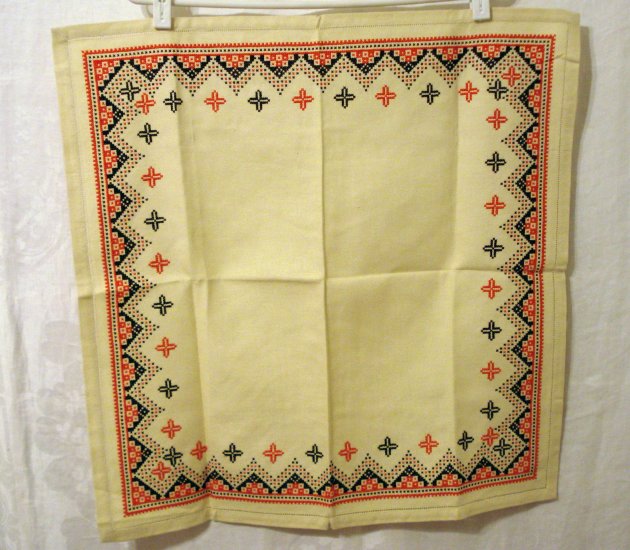 Embroidered Aida cloth Scandinavian cross stitch orange brown threadwork hem hc2615
