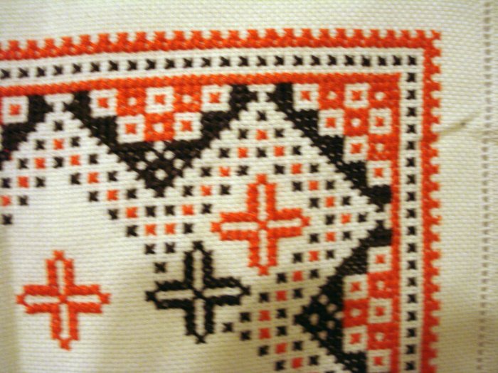 Embroidered Aida cloth Scandinavian cross stitch orange brown