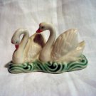 2 Swans swimming graceful ceramic figurine vintage hc2618
