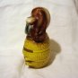 Carnival chalkware puppy in beer keg money bank vintage hc2619
