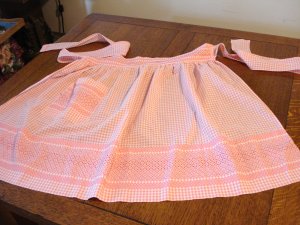 Tangerine embroidered gingham check apron hostess style perfect vintage hc2649