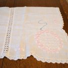 Antique embroidered dresser scarf crocheted lace edge hc2650