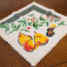 2 Vintage cotton napkins fruit motif crocheted edge immaculate hc2662