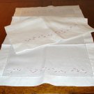 Pair embroidered linen guest towels or table runners white pink threadwork hem vintage hc2698