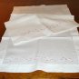 Pair embroidered linen guest towels or table runners white pink threadwork hem vintage hc2698