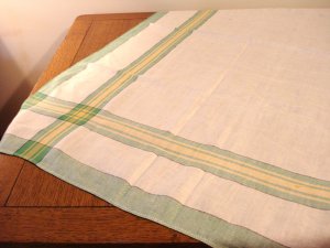 Classic vintage linen tablecloth striped border cutter vintage hc2711