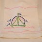 Embroidered sailboat on huck towel threadwork hems vintage hc2729