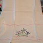 Embroidered sailboat on huck towel threadwork hems vintage hc2729
