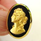 5 Button covers gold tone cameo on black plastic dramatic vintage hc2782