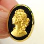 5 Button covers gold tone cameo on black plastic dramatic vintage hc2782
