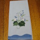 Applique embroidery bell flowers on blue hand or guest towel cotton excellent vintage hc2809