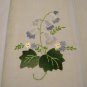 Applique embroidery bell flowers on blue hand or guest towel cotton excellent vintage hc2809