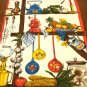 Pair coordinated cotton tea kitchen towels utensils stripes red blue vintage hc2826