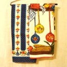 Pair coordinated cotton tea kitchen towels utensils stripes red blue vintage hc2826