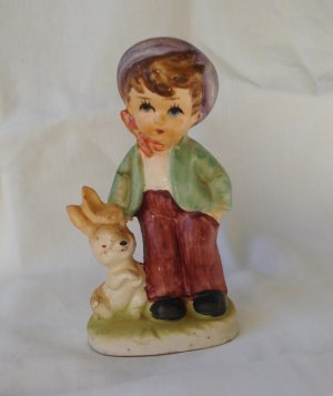 Arnart figurine boy with rabbit hand painted bisque vintage hc2840