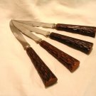 C s C Crown Sheffield  4 steak knives stainless Bakelite faux stag or wood handles vintage hc2881