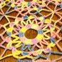 Varigated crochet table runner granny wheels pink blue yellow vintage hc2912