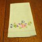 Mint green linen guest towel daisy embroidery fine antique condition hc2921