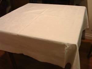 Art Deco cotton jacquard tablecloth white superior vintage 60 inches hc2934