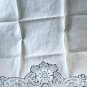 Linen hand or guest towel Oatmeal lace accent threadwork hem vintage hc2992