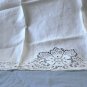 Linen hand or guest towel Oatmeal lace accent threadwork hem vintage hc2992