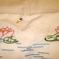 Hand embroidered pillow case cotton swan pond lilies filet lace border vintage hc2994
