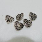 5 Romantic heart buttons silver tone metal self shanks sewing crafts jewelry hc3296