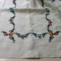Cross-stitch embroidered dresser scarf table runner linen threadwork hem vintage hc3304