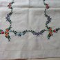 Cross-stitch embroidered dresser scarf table runner linen threadwork hem vintage hc3304